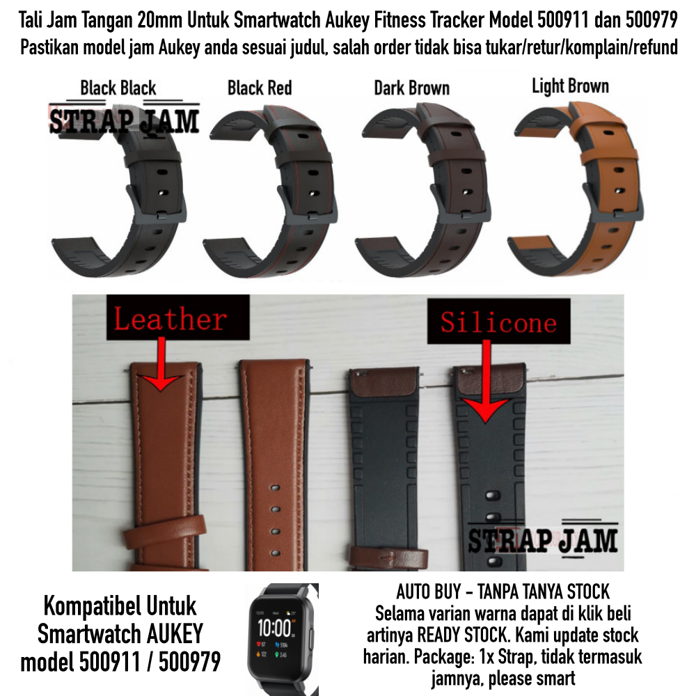 Hybrid Tali Jam Tangan Aukey Model 500911 / 500979 Leather Rubber 20mm - Strap Kulit