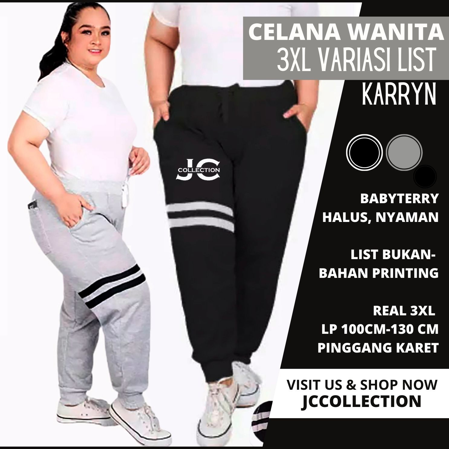 Celana Wanita Jumbo 3XL Variasi List / Jogger Pants Wanita 3XL Size Besar Variasi Karryn - JCCollections