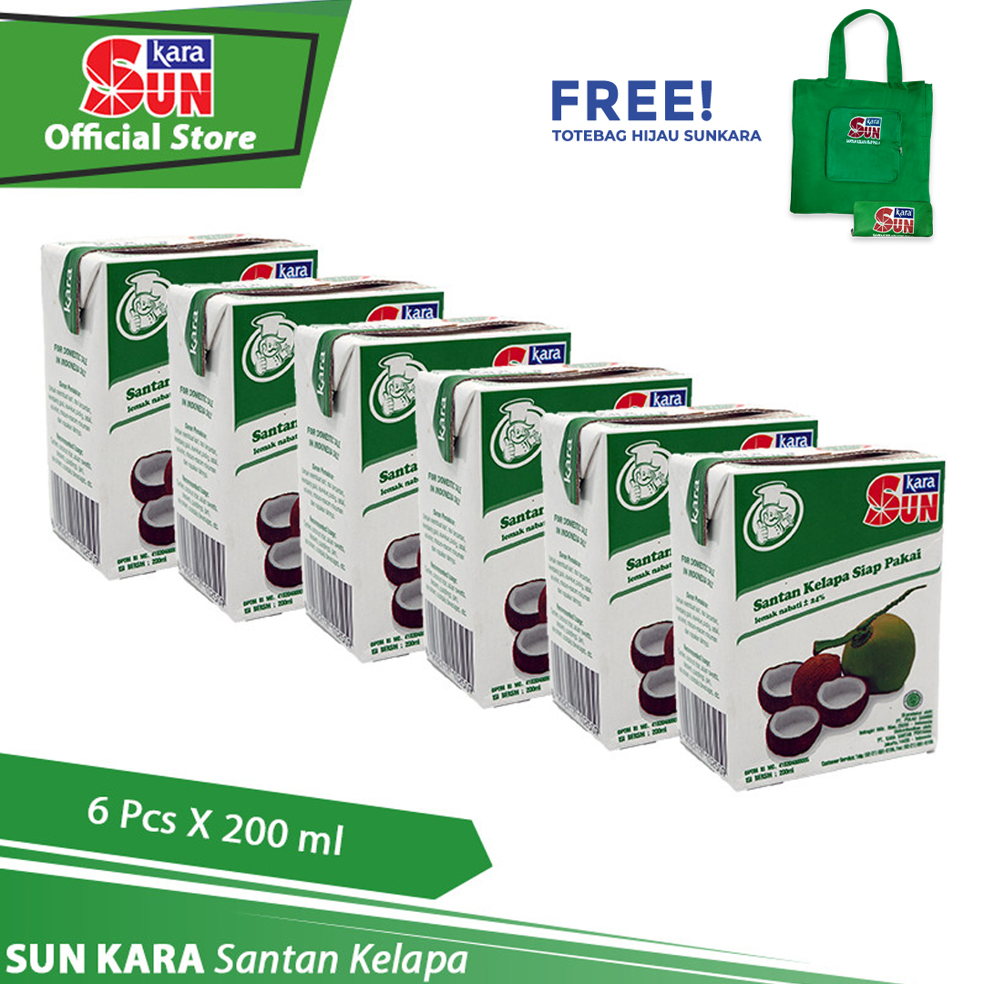 

SUN KARA Santan Kelapa (Coconut Cream) 200 ml - 6 Pcs Free Totebag Hijau Sunkara