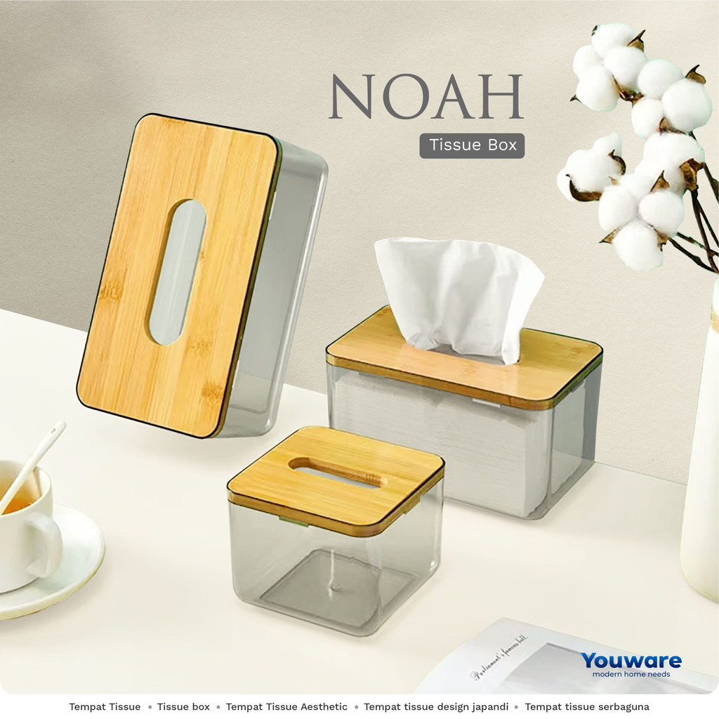 	 Youware - Noah Transparent Tissue Box / Kotak tisu tranparan dengan tutup bambu Wadah tisu bergaya japanese Tempat penyimpanan tisu estetik untuk semua ukuran Aesthetic tissue storage box Kotak tisu murah dan cantik	