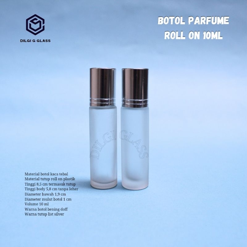 Botol parfume roll on 10ml frosted / botol roll on 10ml frosted tutup silver list