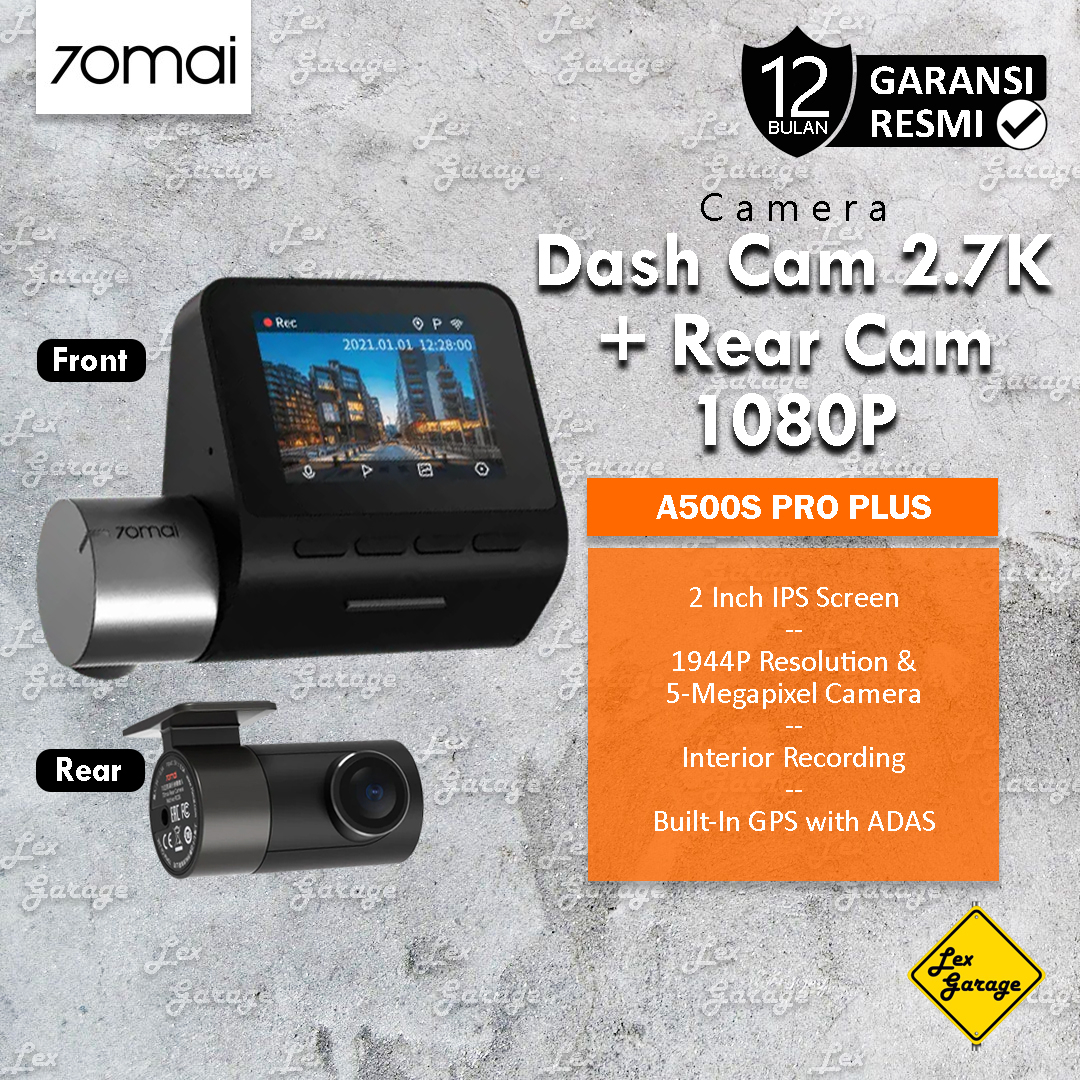 Dashcam Mobil 70mai Dash Cam Pro Plus A500S 2K Kamera Depan Belakang