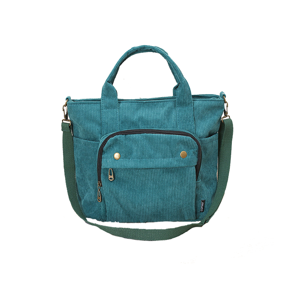 Tas Bahu Korduroi Wanita Warna Hijau Tua