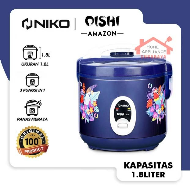 NIKO Rice Cooker - Magic Com Oishi 3 IN 1 1.8 Liter Tutup Kaca Amazon - Batik - Landmark / Penanak Nasi