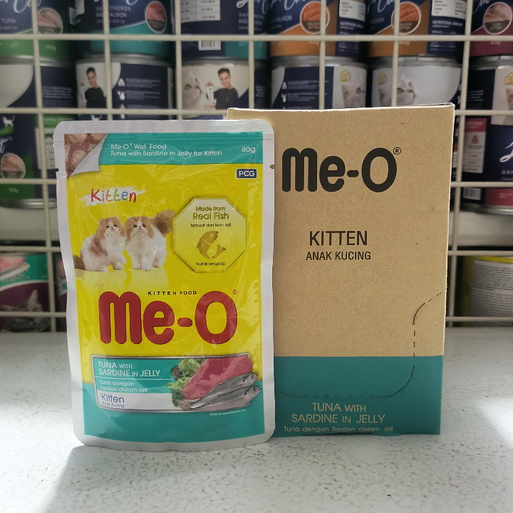 ( 12 PCS / 1 DUS ) Meo Sachet Kitten Tuna With Sardine In Jelly Pouch 80G Wet Food