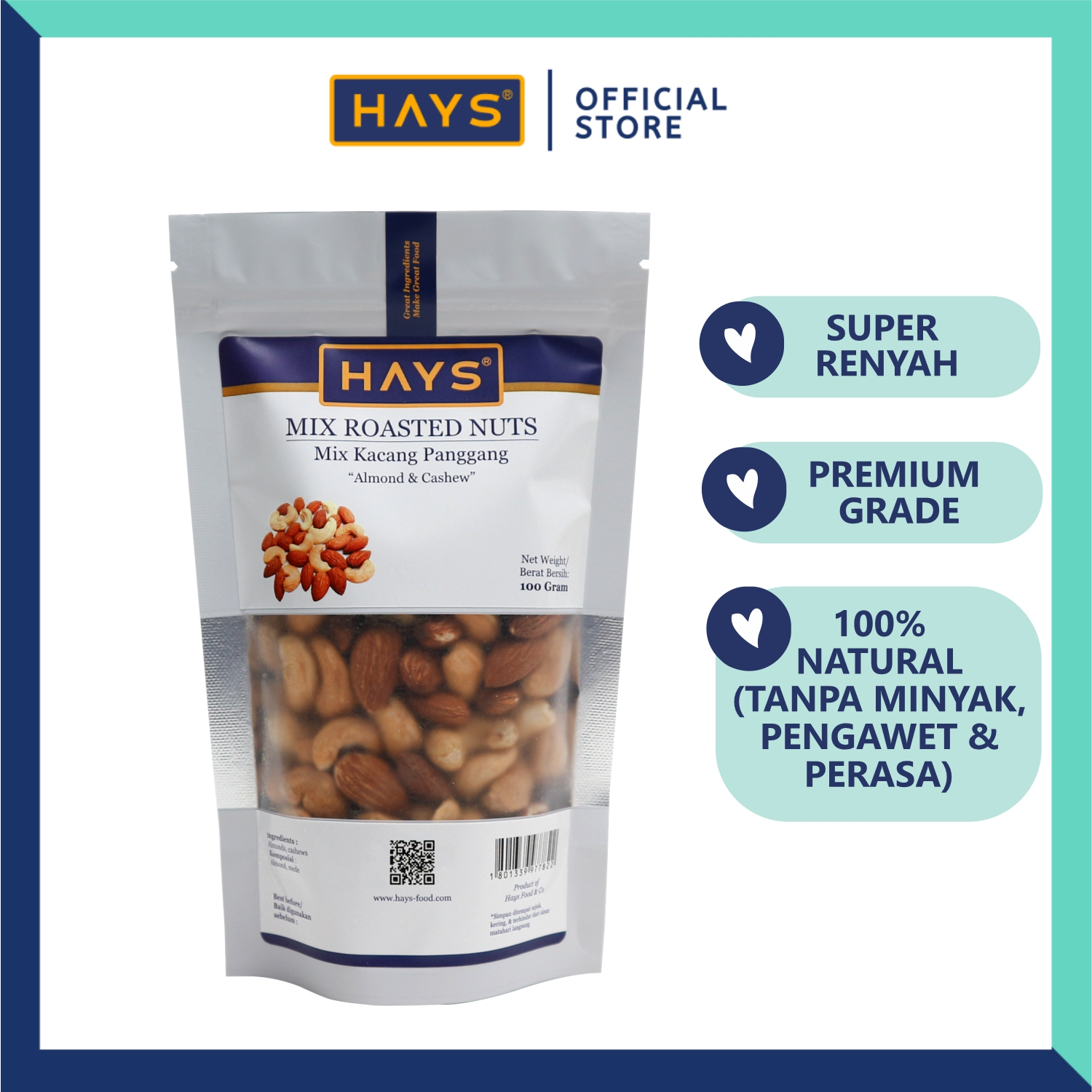 

Mix Roasted Nuts 100 GRAM Kacang Almond & Mede/Mete Panggang 100 G Mix Almond & Cashew HAYS