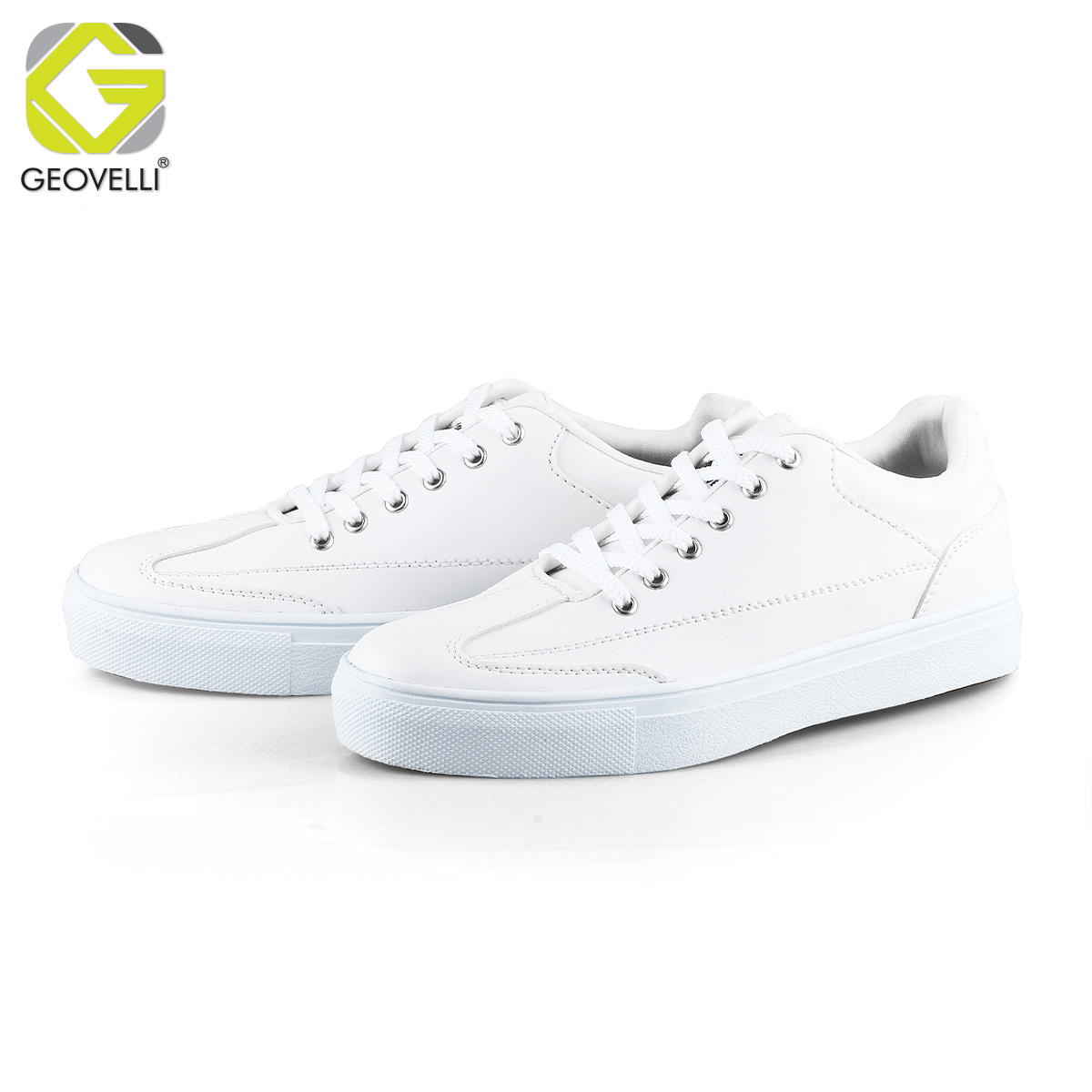 GEOVELLI ORI - Sepatu Sneakers Pria Bahan Picolo Warna Putih Polos Untuk Anak Sekolah Kuliah Nyaman Dipakai Kualitas Bagus