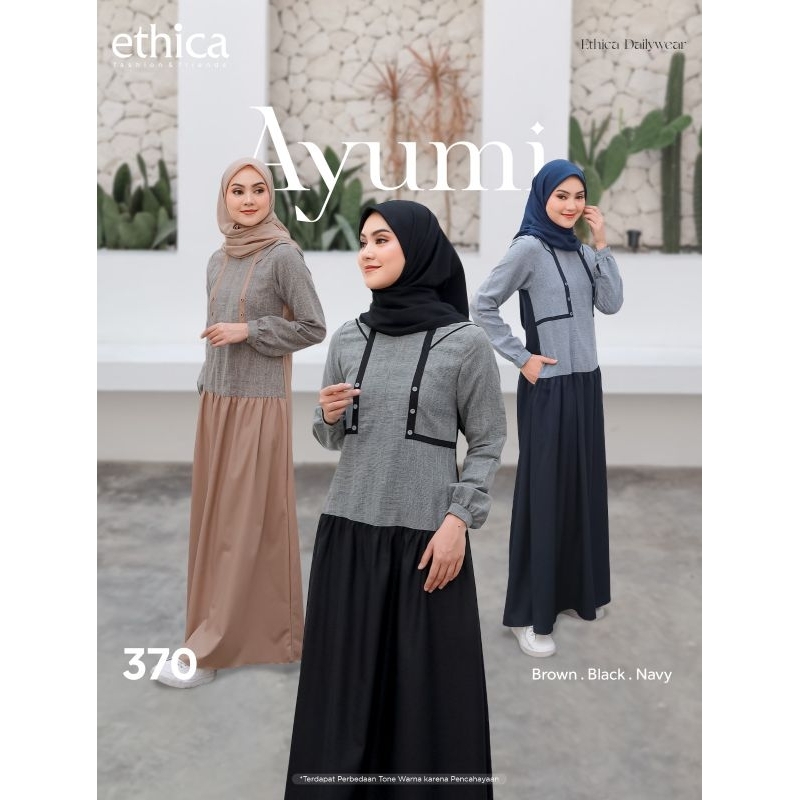 TERMURAH | BEST SELLER | DRESS GAMIS CASUAL FORMAL DAILY AYUMI 370 BY ETHICA ELFA | BLACK | BROWN | 