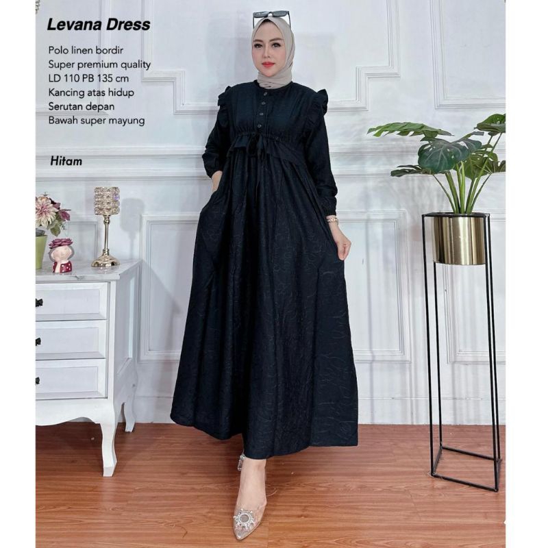 Gamis Polo Linen Bordir - LEVANA DRESS //JF1402