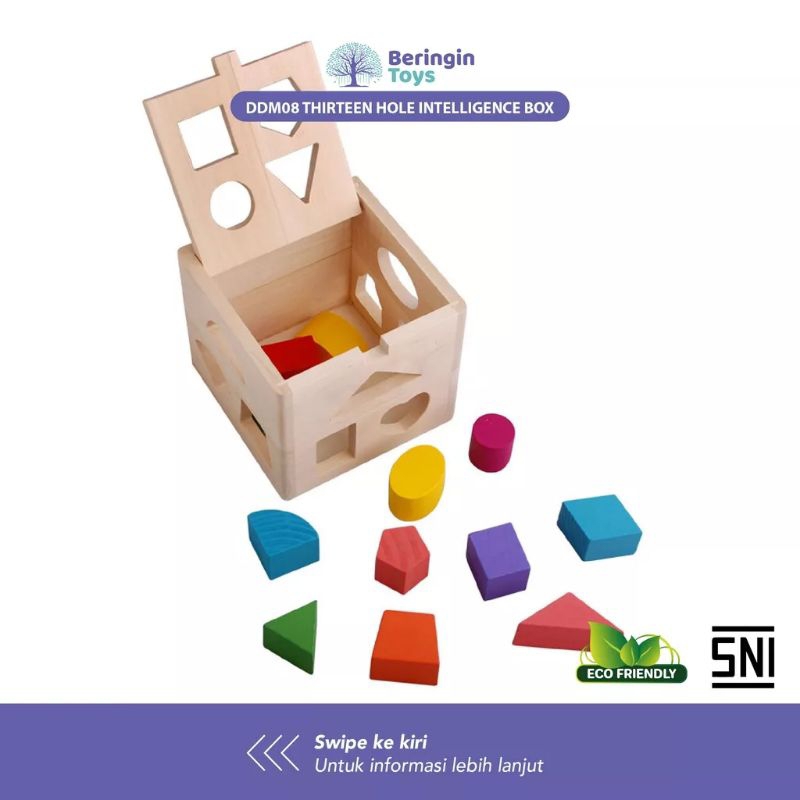 BT DDM08 Thirteen Hole Intelligence Box - Wooden Shape Mainan Box Puzzle - Wooden