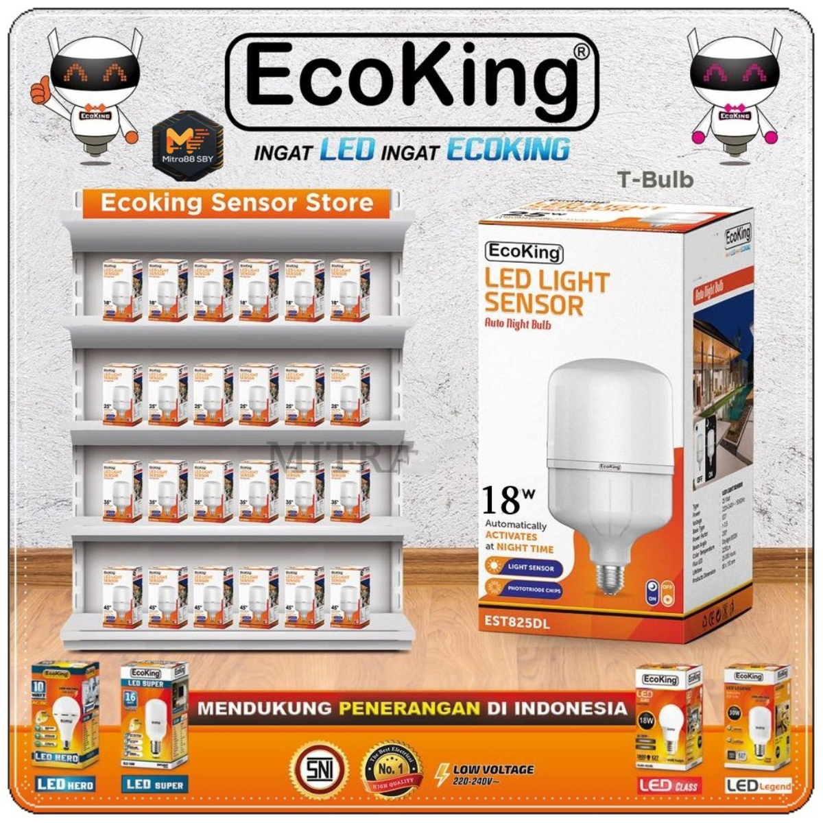 EcoKing Lampu LED Sensor Cahaya Otomatis Malam Menyala Nyala 10 12 18 25 35 45 Watt