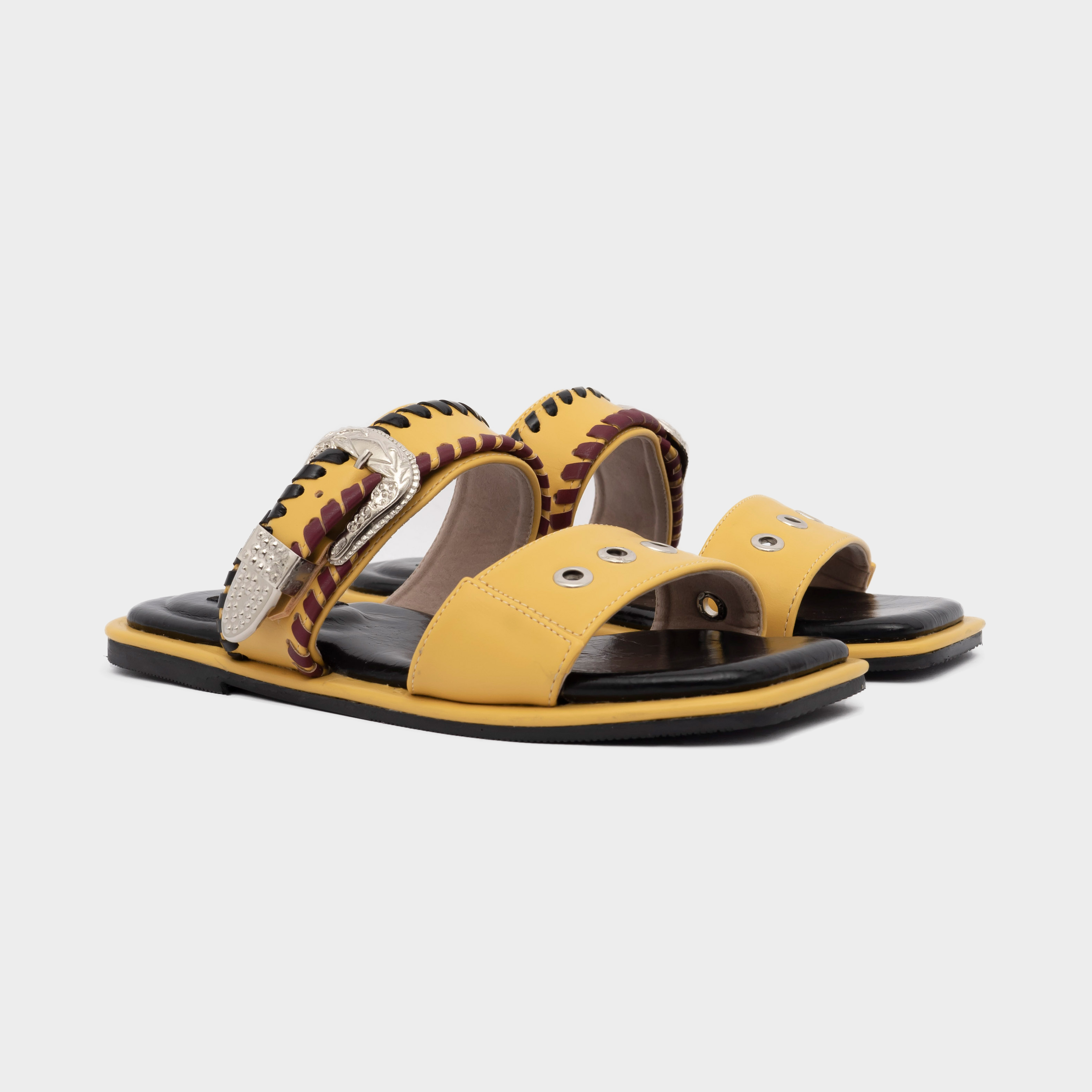 Dianable - Grande Flat Sandals (Black - Yellow)