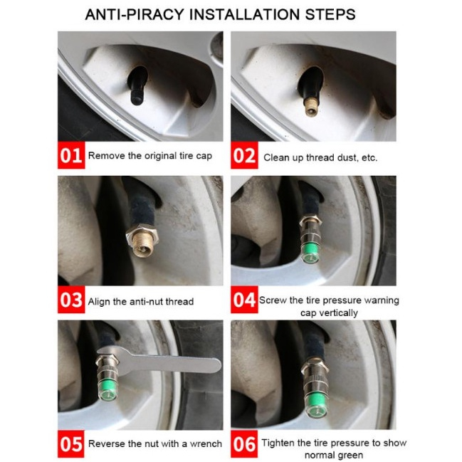 TUTUP PENTIL BAN MOBIL SEPEDA MOTOR DENGAN INDIKATOR TEKANAN ANGIN KEMPES ALERT VALVE CAP ANTI BOCOR