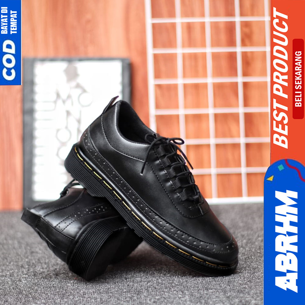 ABRHM Sepatu Formal Pantofel Docmart Kerja Pria Hitam Alpes