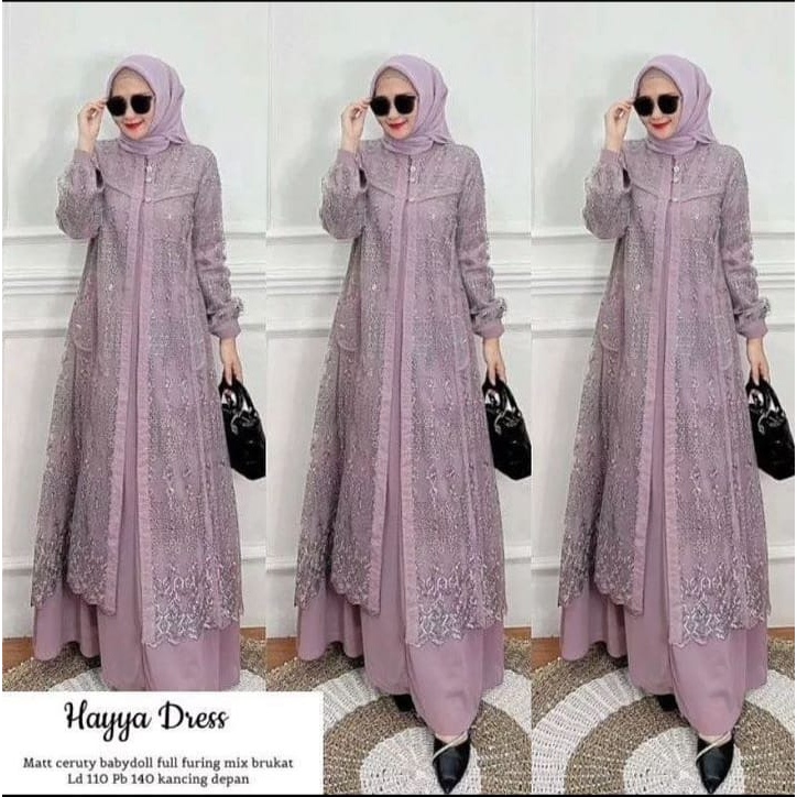 COD Gamis Kondangan Terbaru 2023 / Hayya Dress Ceruty Babydoll Mix Brukat Premium / Melia Maxy Dress / Gamis Brukat Muslim Kekinian / Dres Wanita Dewasa Polos / Fashion Wanita Muslimah / Casual Dress Lengan Panjang / Fashion Wanita Muslim / Baju Lebaran