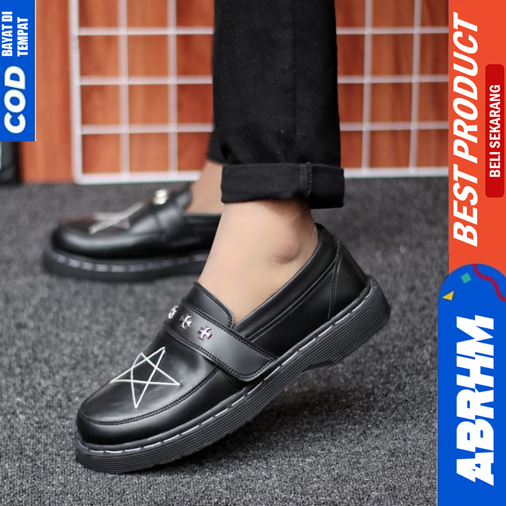 ABRHM Sepatu Loafers Pria Docmart Casual Formal Pantofel Kerja Pria Hitam