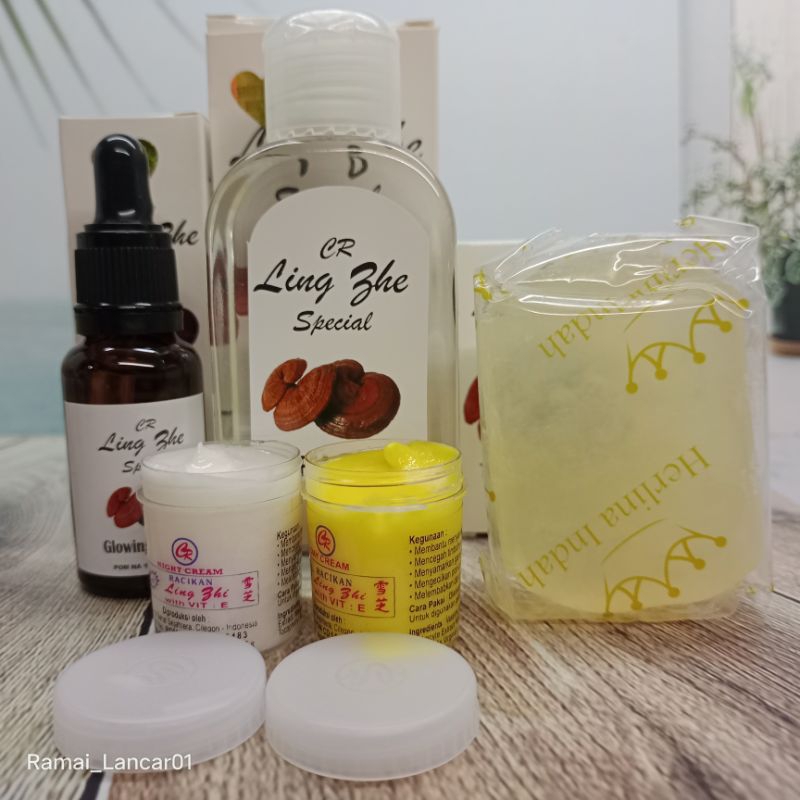 Paket 5in1 Cream Ling Zhi//sabun,toner,serum,cream siang malam