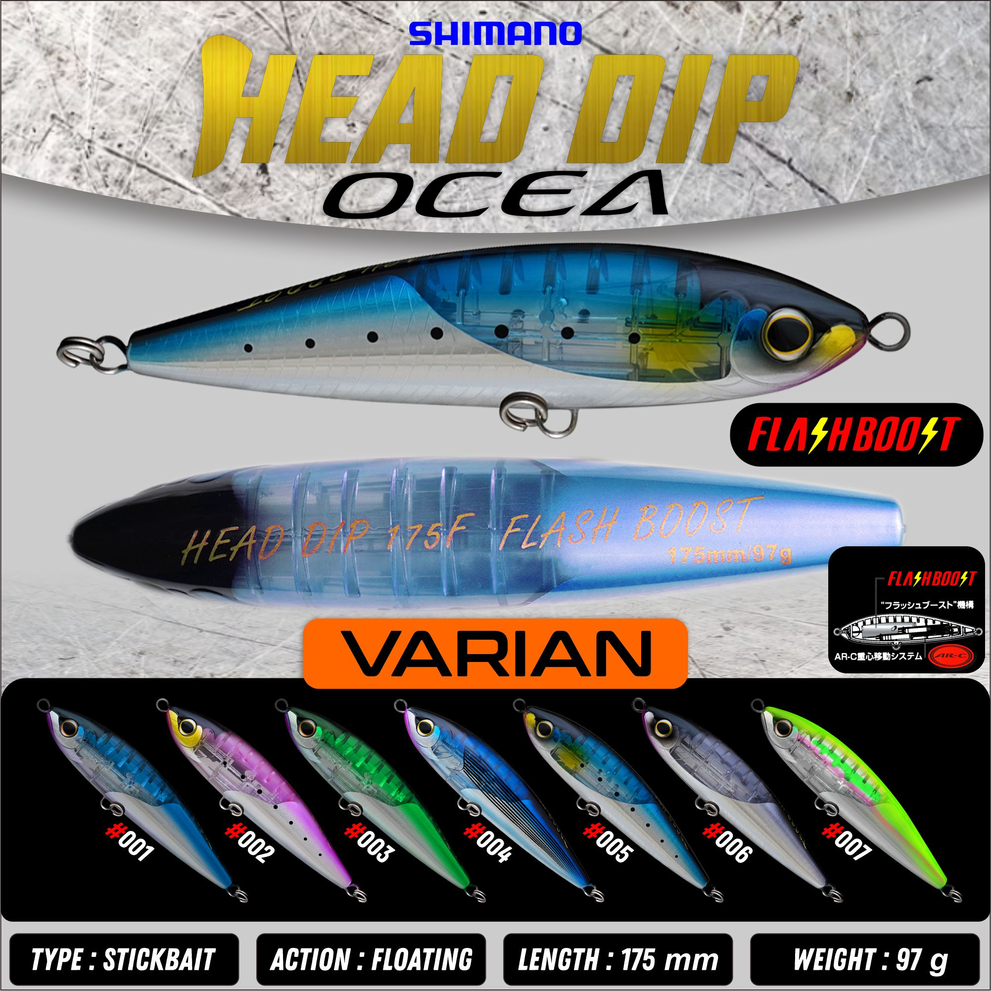 Umpan Pancing SHIMANO OCEA HEAD DIP FLASHBOOST 175F 175 MM 97 GRAM XU-T17T STICKBAIT | SWIMBAIT