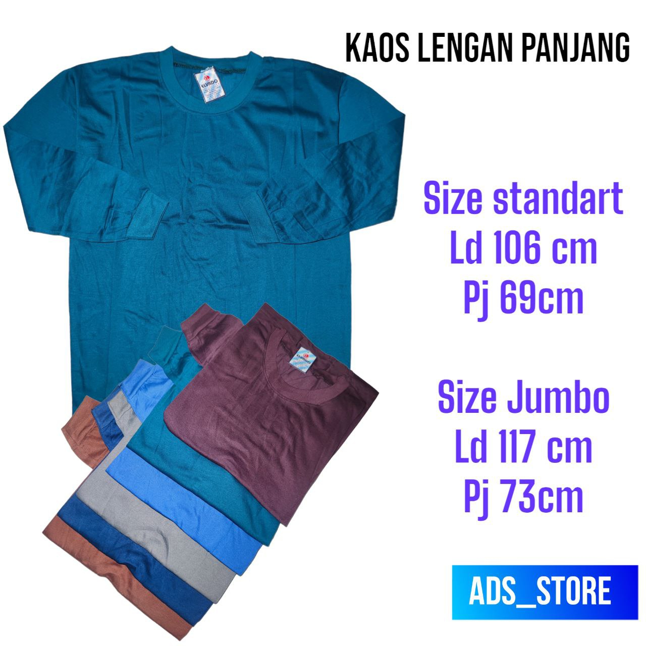 ELVADO Kaos Polos Pria Lengan Panjang STANDART JUMBO