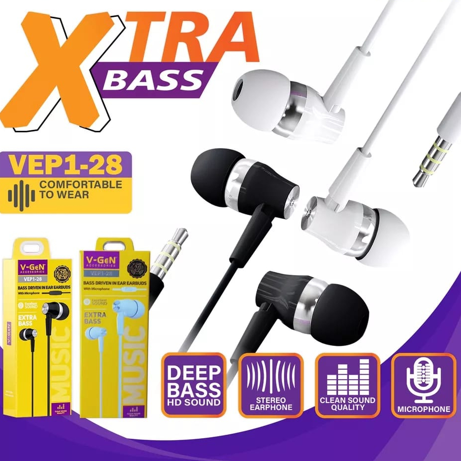 Earphone Headset  V-GEN VEP1-28 Wired Earphone Xtra Bass Hansfree Vep1 28 VGEN