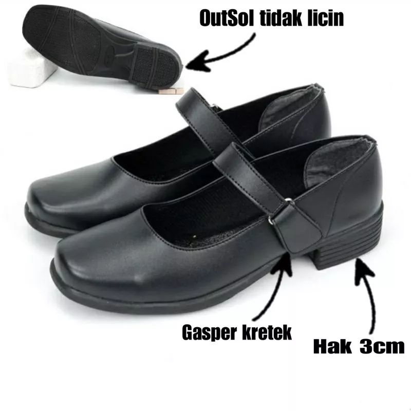 PROMO Sepatu Pantofel Paskibra Anak Hak 3 Cm Size 31-35 Hitam Perempuan Sekolah Paskibra