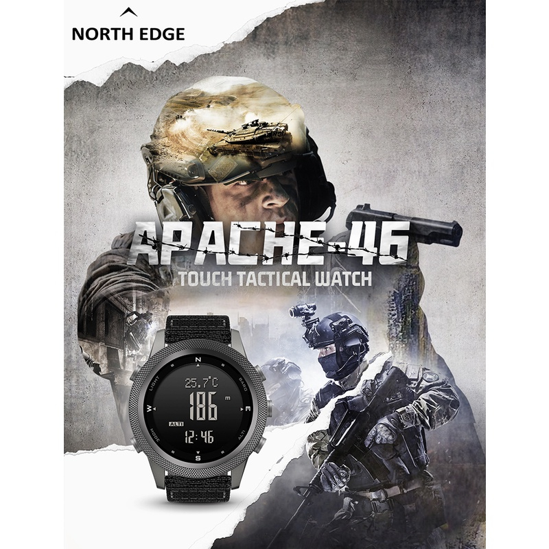 Jam Tangan NORTH EDGE APACHE multi-function Outdoor sports waterproof mountain climbing smart watch