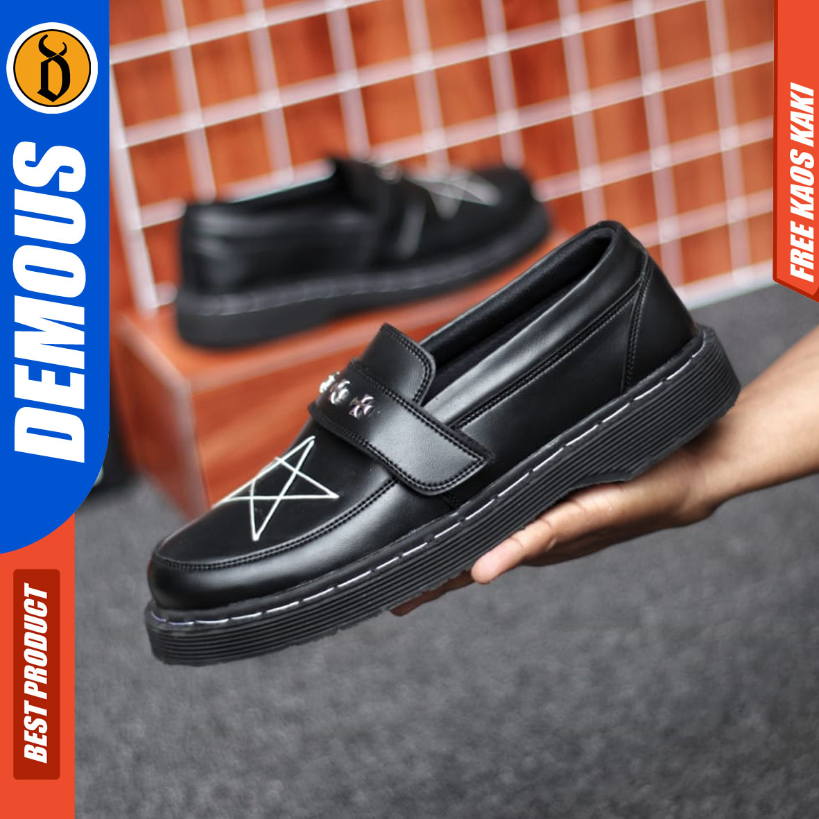 DEMOUS - Sepatu Pria Slip On Loafers Formal Hitam Kulit PU