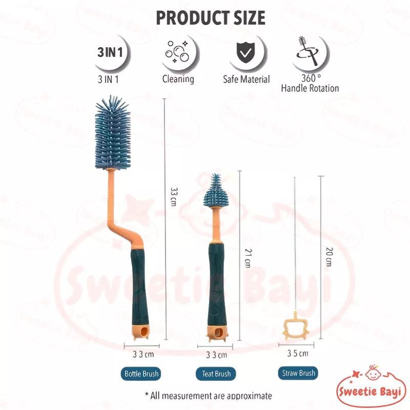 [rumahbayipdg] sikat botol Silicone 3in1 &amp; 4in1 || botlle niple straw brush