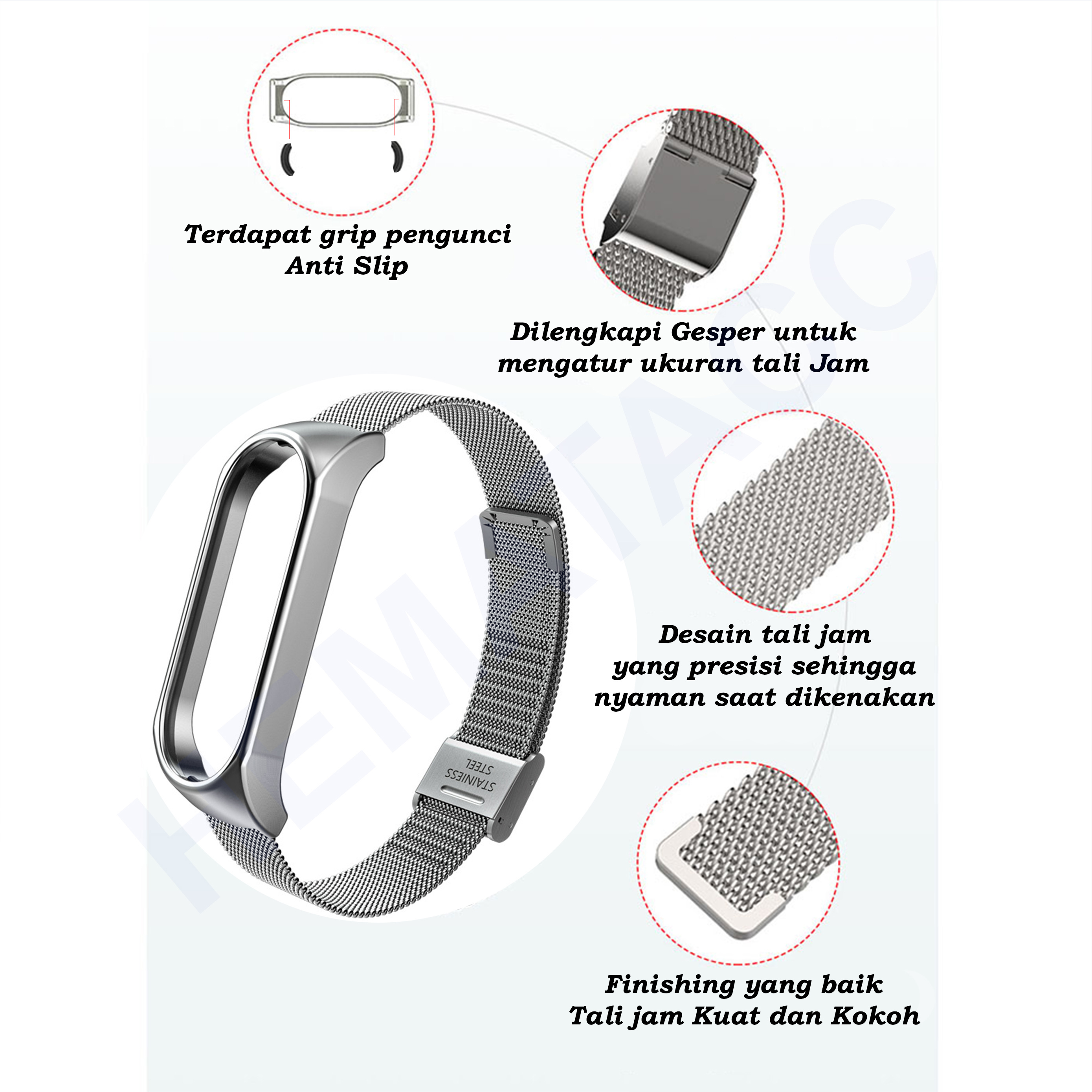 Strap Mi Band 7 6 5 4 3 Stainless Steel Tali Jam Anti Karat Xiaomi MiBand Hematacc