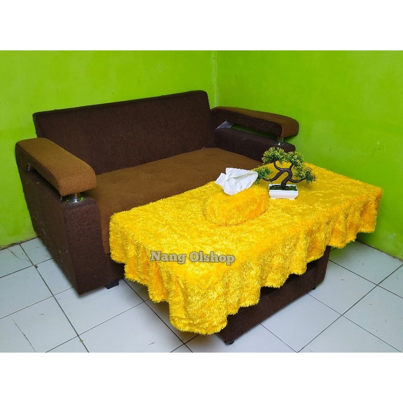 Satu Set Taplak Meja Ruang Tamu Rumbai+Tisu Ukuran P100xL50cm Bisa COD