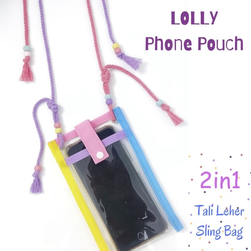 Pouch HP Tas Ponsel Transparan Warna Warni Pastel Remaja Kekinian Gaya Korea Tali Macrame Selempang 