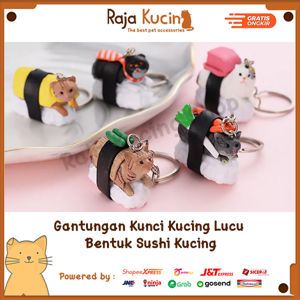 Gantungan kunci kucing lucu bentuk sushi kucing