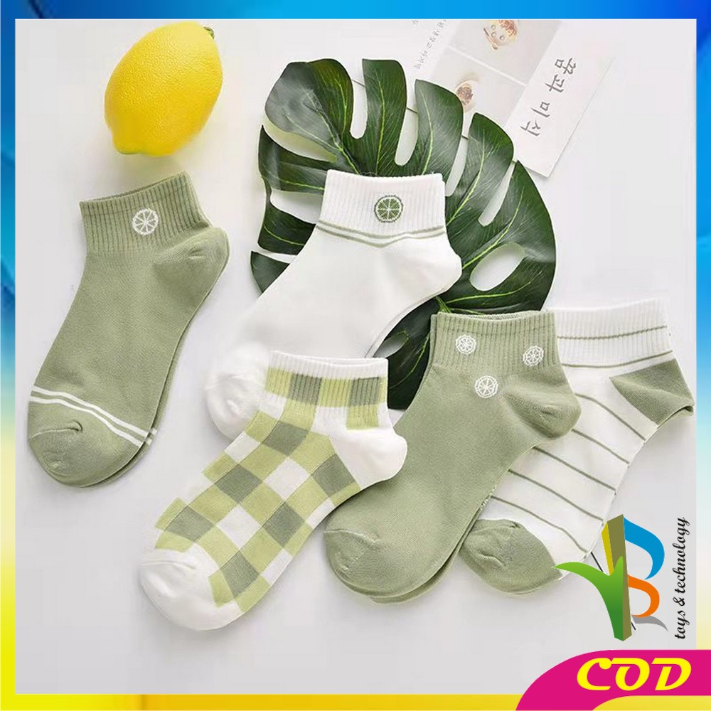 RB-P569 Kaos Kaki Wanita Motif Lemon Hijau Semata Kaki / Kaus Kaki Pendek Ankle Socks Korean Unisex Fashion Korea Women Sock Import