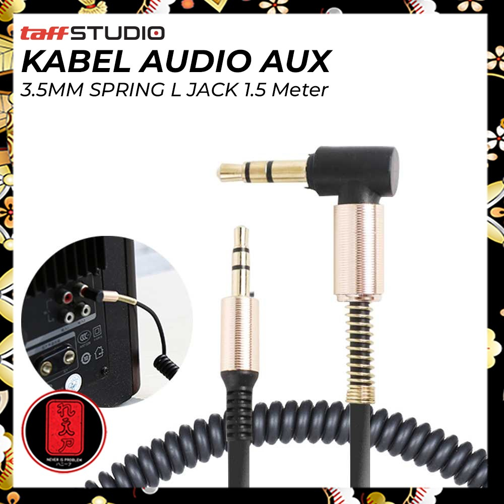 TaffSTUDIO Kabel Audio AUX 3.5mm Spring L Jack 1.5m - ZHY43938 - Black