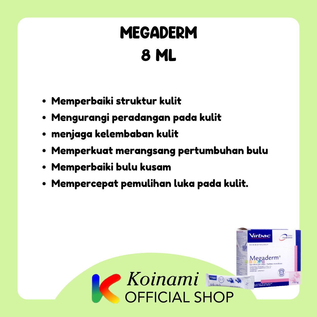 MEGADERM 8ml @ 1 box isi 28 sachet / obat vitamin penumbuh bulu hewan kucing anjing / virbac cat dog