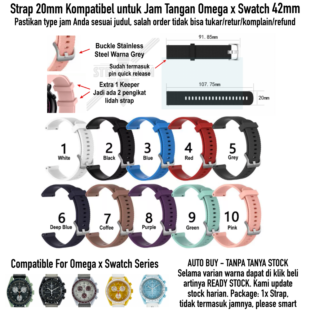 Tali Jam 20mm Kompatibel Omega X Swatch 42mm - Strap SBF Silikon Rubber Karet