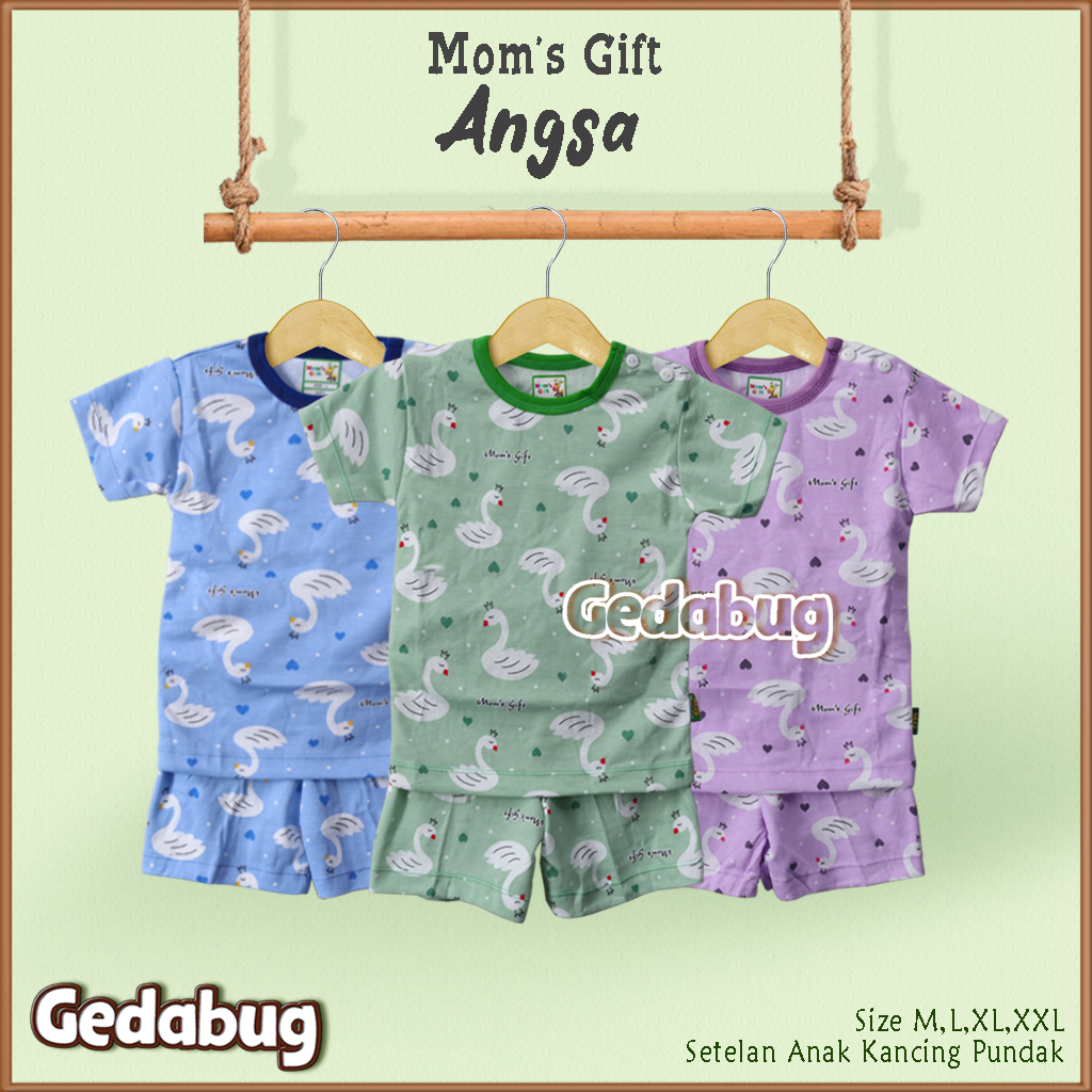 3 Setel - Setelan Kaos Anak Mom's Gift Angsa PENDEK | Setelan Baju bermain Anak Moms Gift | Gedabug