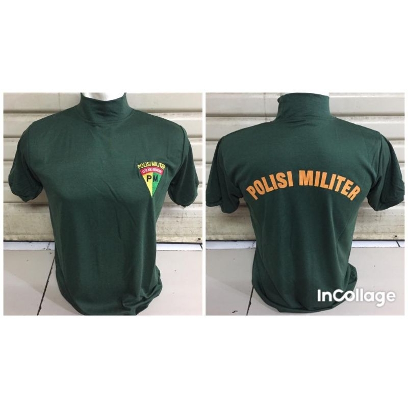 kaos hijau PM kerahtinggi lengan pendek/kaos polisi militer hijau kerah tinggi lengan pendek/kaos PM