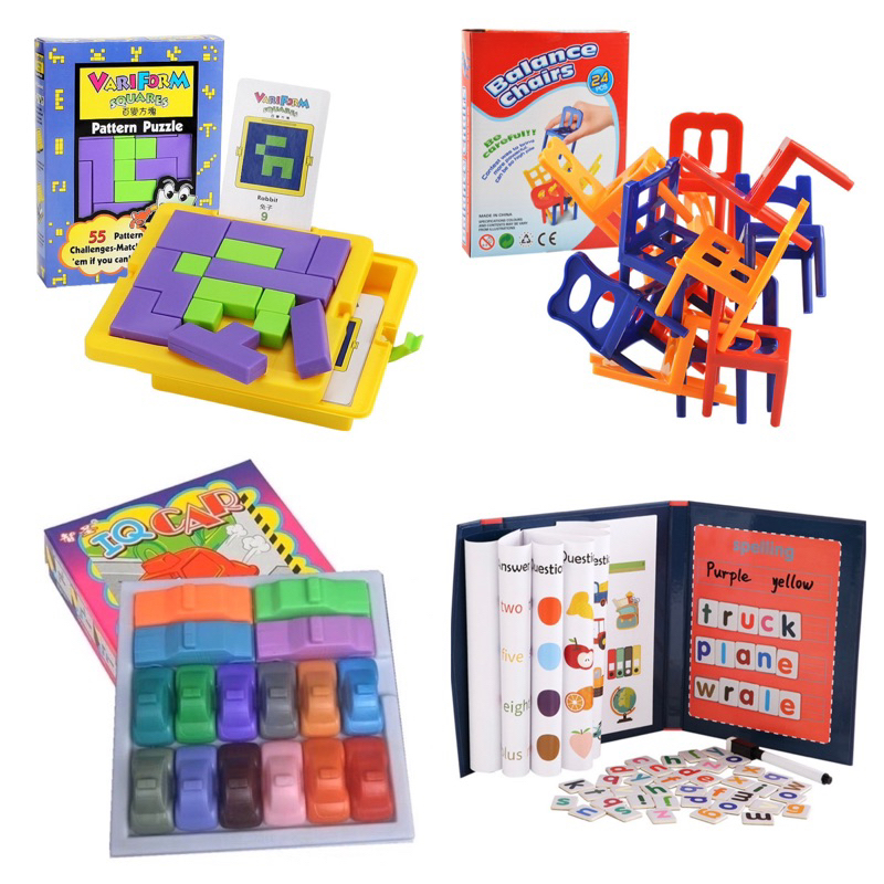 IQ CAR Games / Variform Square Pattern Puzzle / Balance Chairs 24pcs / Spelling Game / Vocabulary Ga