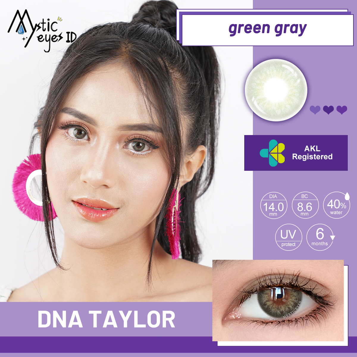 [✅COD] MYSTICEYES SOFTLENS Dna Taylor SERIES Grey Blue Brown COLOR CONTACT LENS  NORMAL 14.0 MM