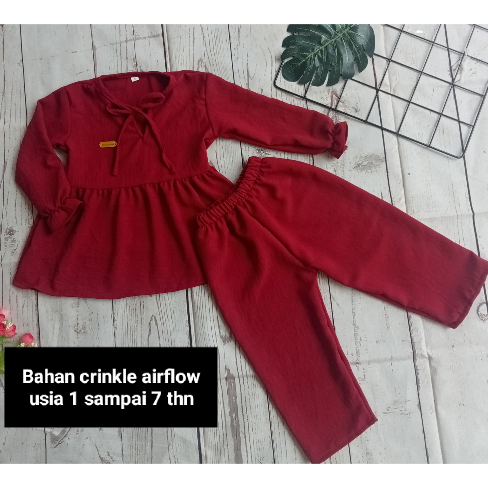 ONE SET ZHAFIRA//BAHAN CRINKLE AIRFLOW USIA 1-7 TAHUN//ONE SET TALI DEPAN