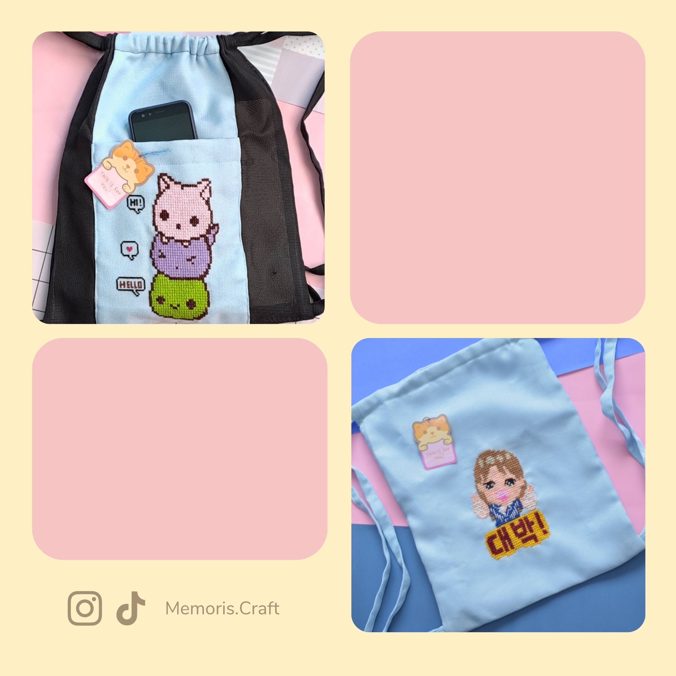 Tas Serut/Drawstring Kanvas/Kristik Korea Lucu Aesthetic 30x40 cm