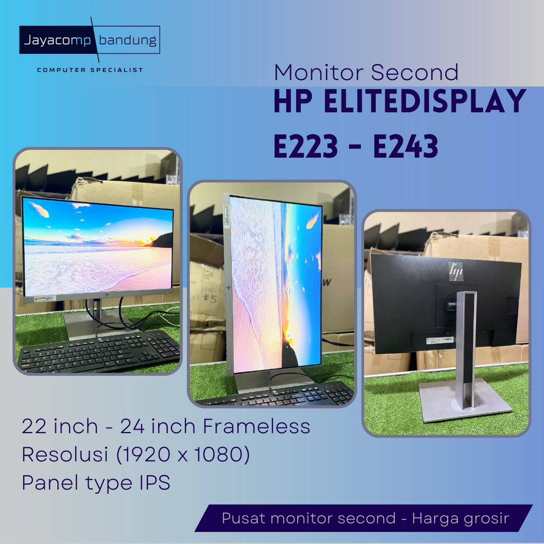 Monitor LED Frameless 22 inch HP E223 / 24 inch HP E243 IPS HDMI - murah second mulus