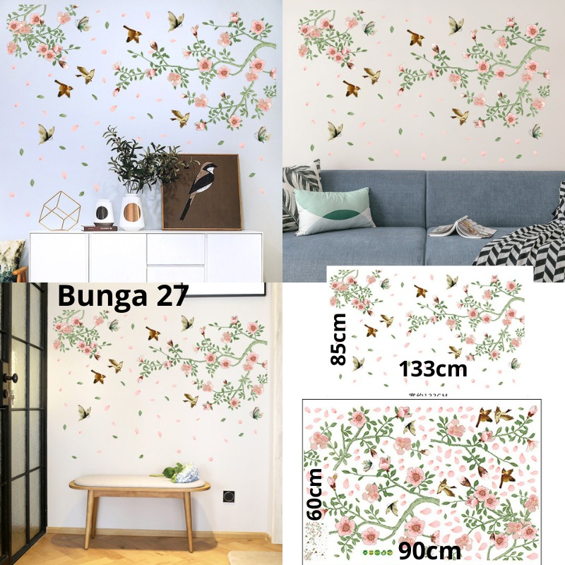 WALL STICKER STIKER SETIKER SETICKER DINDING BUNGA WALLSTICKER WALLSTIKER DINDING TEMPELAN POT BUNGA SAKURA PINK PEONY RUMPUT TERATAI MERAK DEKORASI TEMBOK DECOR DEKOR RUMAH RUANG TAMU MAKAN KELUARGA WALSTICKER WALSTIKER WALLPAPER WALPAPER BUNGA IMLEK