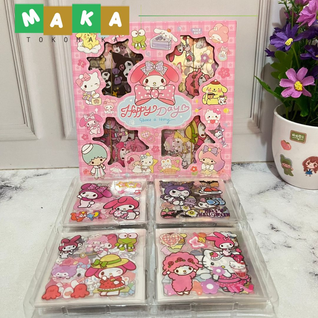 

sticker sanrio isi 100 lembar stiker anti air hello kitty paket sticker vinyl perlengkapan DIY journaling