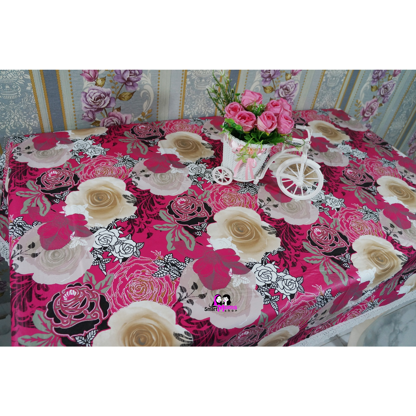 Taplak plastik tebal / taplak waterproof / taplak anti Air / taplak meja makan plastik bella pink