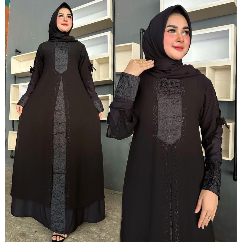 GAMIS ABAYA TURKEY BORDIR KINCIR ANGIN FULL HITAM