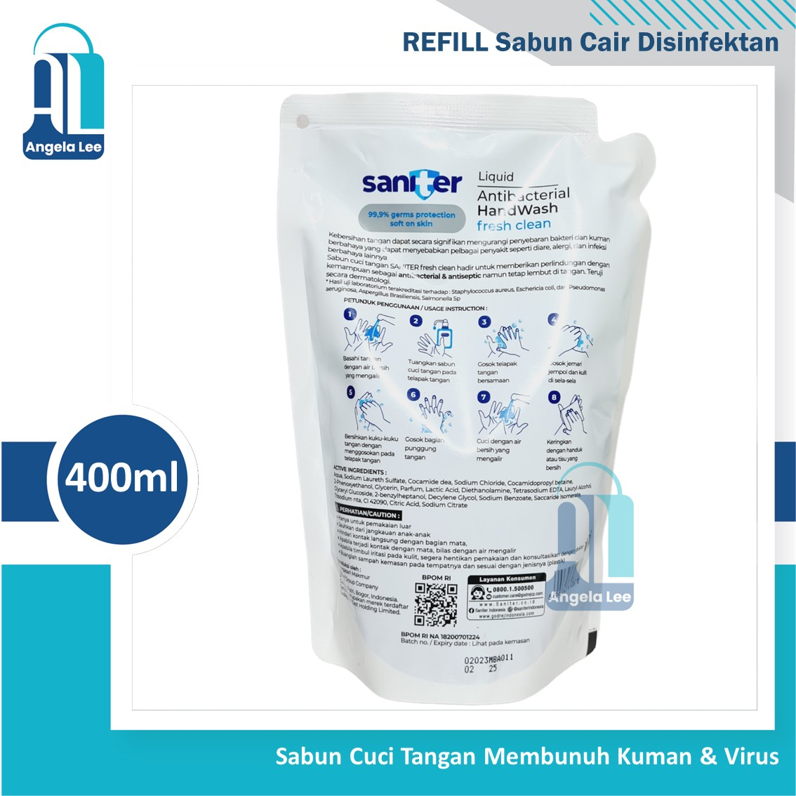 Saniter Handwash Liquid 400ml Sabun cuci tangan bunuh kuman virus bakteri