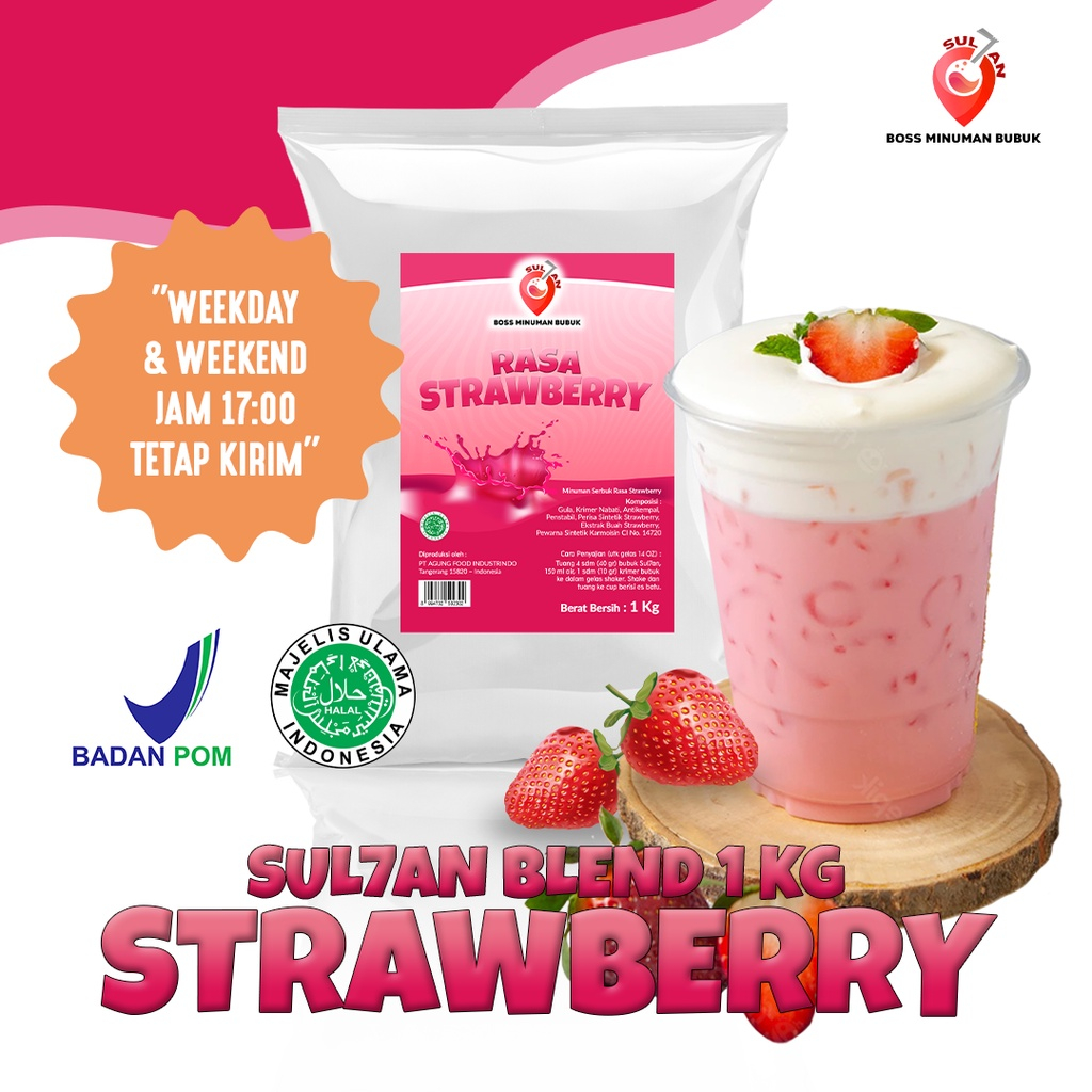 

SUL7AN Minuman Bubuk Mix Gula Rasa Stroberi / Strawberry Instant Powder Drink Sugar 1 Kg SULTAN POWDER