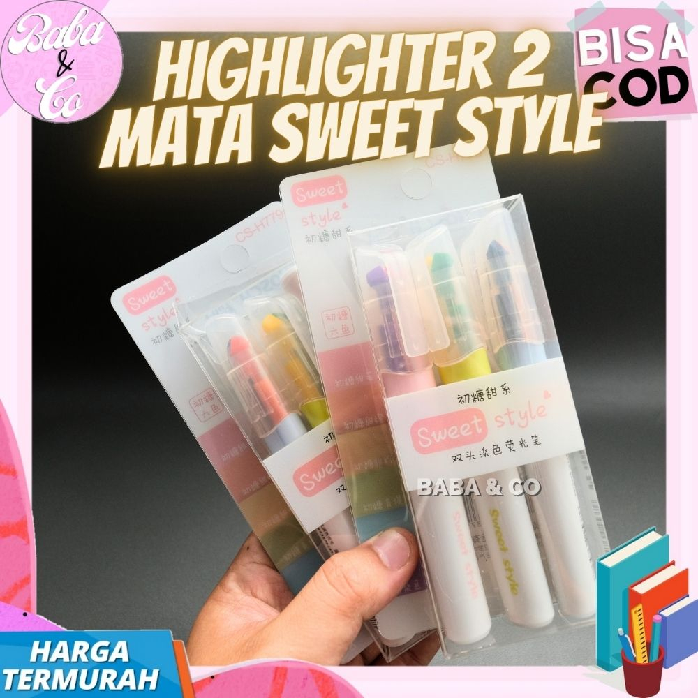 

HIGHLIGHTER CS-H779 HIGHLIGHTER 2 MATA 1 SET 3pcs UNIK LUCU TERMURAH STABILO 2 MATA CS-H779